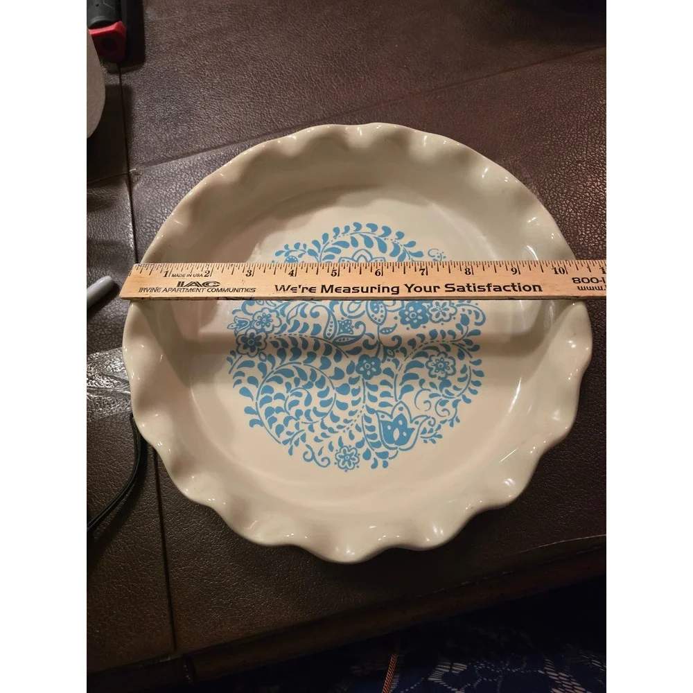 The Pioneer‎ Woman Teal Floral Ruffled Ceramic Tart Pan Pie Dish 10.5 Inch